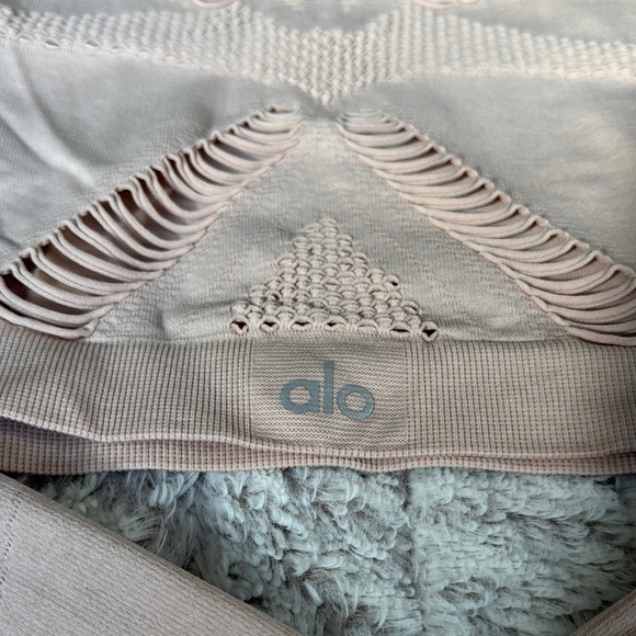ALO Yoga Dust Pink / Cream Distressed Knit Crop Top - Picture 3 of 4